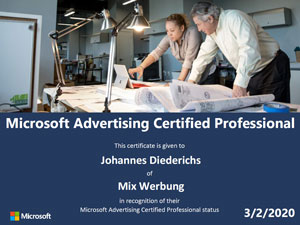 Bing Ads Zertifikat Microsoft Advertising